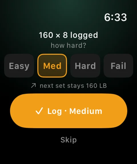 Watch effort screen after logging a set