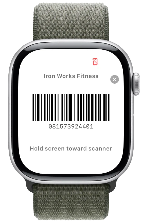Gym-Check-in auf der Apple Watch: ein Mitgliedsbarcode, den du an den Scanner am Empfang hältst